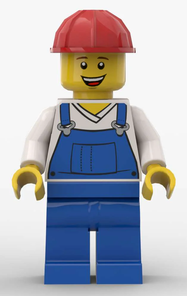 White Torso, Blue Overall, Red Helmet