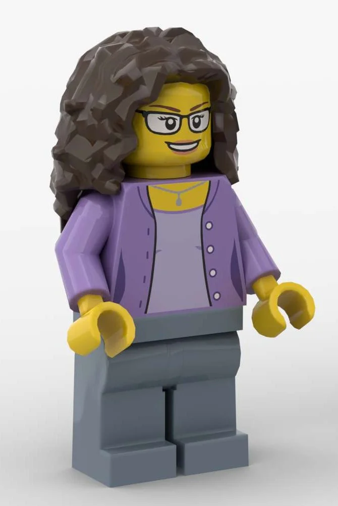 Medium Lavender Torso, Sand Blue Legs, Dark Brown Hair