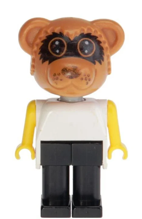 Fabuland Figure Raccoon - White Torso with Yellow Arms and Hands - Black Legs