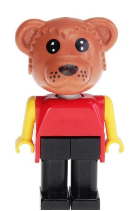 Fabuland Figure Barney Bear with Brown Head, Red Torso, Yellow Arms and Hands and Black Legs Bear 2 [Barney]