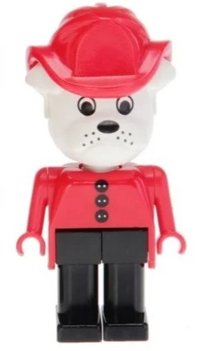 Fabuland Figure Barty Bulldog with White Head, Red Torso with Black Buttons, Red Arms and Hands, Black Legs and Red Fireman Helmet