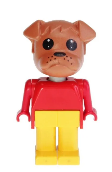 Fabuland Figure Bertie Bulldog with Brown Head, Red Torso, Arms and Hands, and Yellow Legs